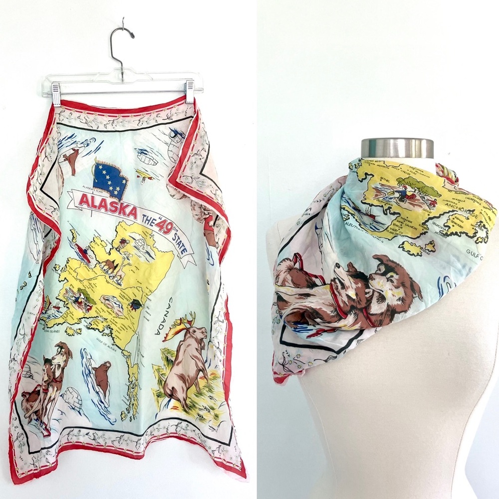 Vintage 40’s Alaska souvenir novelty scarf